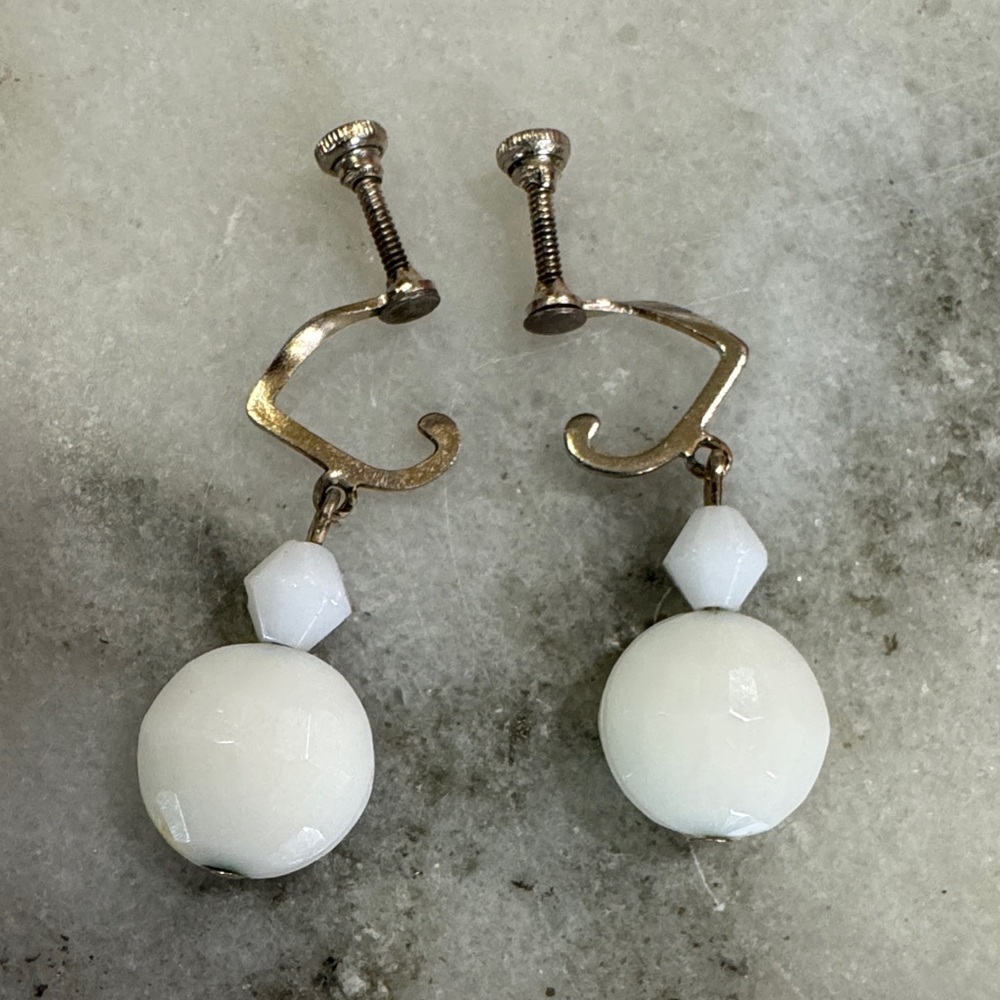 Vintage white milk glass Japanese clip earrings